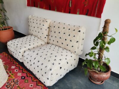 Moroccan Handmade Beni Dots White Floor Cushion - Image 3