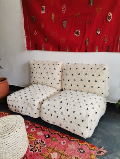 Moroccan Handmade Beni Dots White Floor Cushion - Image 4