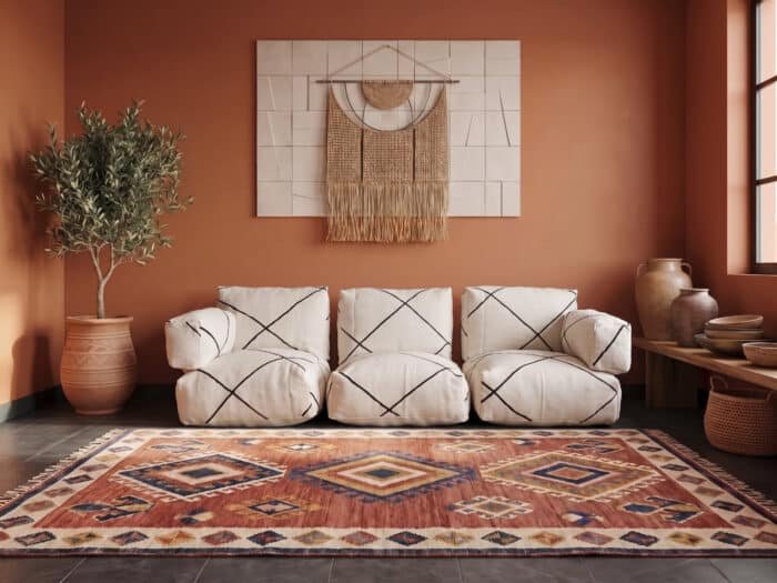 Moroccan Beni White Kilim Floor Cushion Set