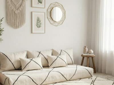 Moroccan White Wool Floor Couch set - Image 8