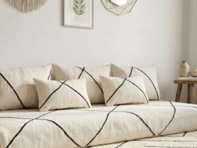 Moroccan White Wool Floor Couch set - Image 7