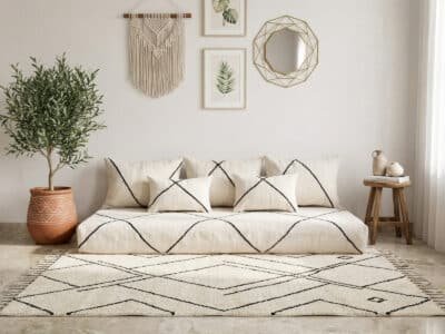 Moroccan White Wool Floor Couch set