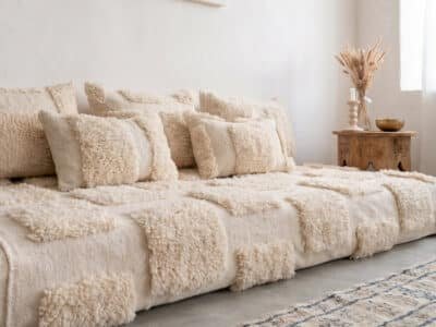 White Beni Moroccan Handmade Sofa Cushion - Image 7