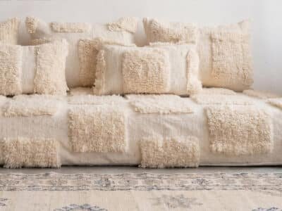 White Beni Moroccan Handmade Sofa Cushion - Image 6