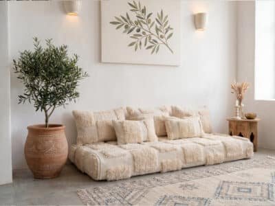 White Beni Moroccan Handmade Sofa Cushion - Image 5