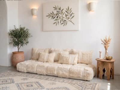 White Beni Moroccan Handmade Sofa Cushion - Image 4