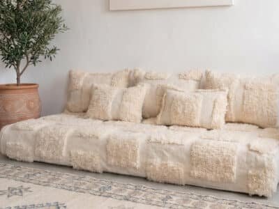 White Beni Moroccan Handmade Sofa Cushion - Image 3
