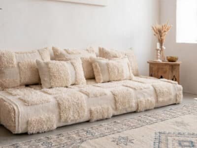 White Beni Moroccan Handmade Sofa Cushion - Image 2
