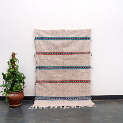 Beige Cotton Moroccan Kilim Rug