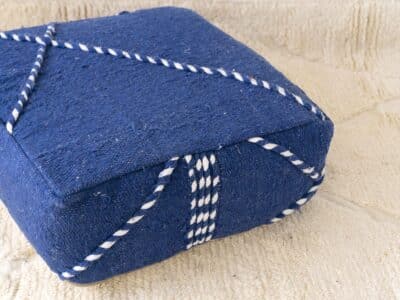 24X24X8'' Moroccan Cotton Pouf Blue - Image 2