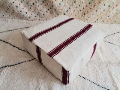 24X24X8'' White Red Stripes Kilim Pouf - Image 2