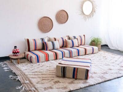 6 ft Moroccan Handmade Vintage Stripes Floor Sofa - Image 2