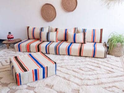 6 ft Moroccan Handmade Vintage Stripes Floor Sofa - Image 4