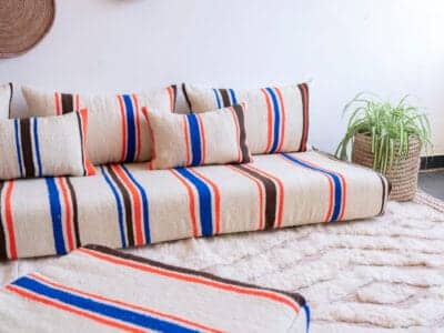 6 ft Moroccan Handmade Vintage Stripes Floor Sofa - Image 5