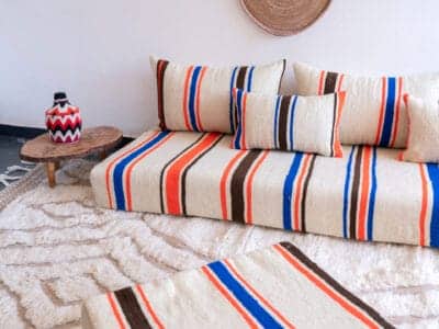 6 ft Moroccan Handmade Vintage Stripes Floor Sofa - Image 6