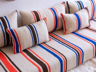 6 ft Moroccan Handmade Vintage Stripes Floor Sofa - Image 7