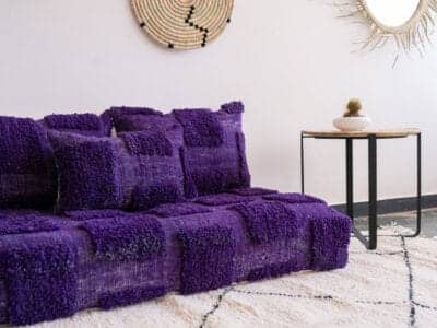 4 ft Moroccan Handmade Beni Purple Floor Sofa - Image 4