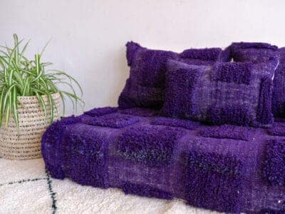 4 ft Moroccan Handmade Beni Purple Floor Sofa - Image 5