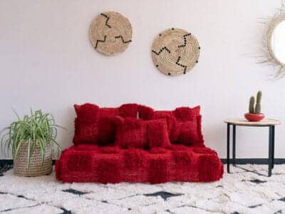 5 ft Moroccan Handmade Red Beni Floor Sofa - Image 2