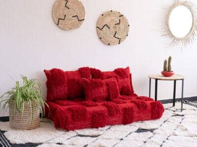 5 ft Moroccan Handmade Red Beni Floor Sofa - Image 4