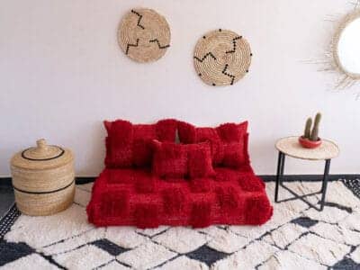 5 ft Moroccan Handmade Red Beni Floor Sofa - Image 5