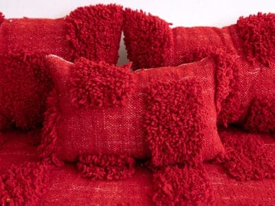 5 ft Moroccan Handmade Red Beni Floor Sofa - Image 8