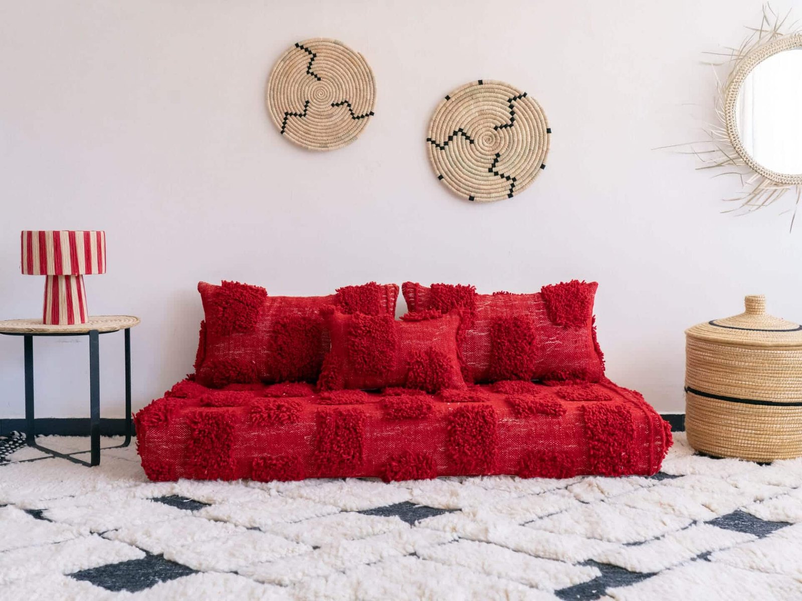 5 ft Moroccan Handmade Red Beni Floor Sofa - ASALA LIVING