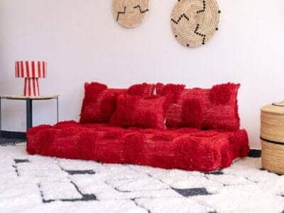 5 ft Moroccan Handmade Red Beni Floor Sofa - Image 3