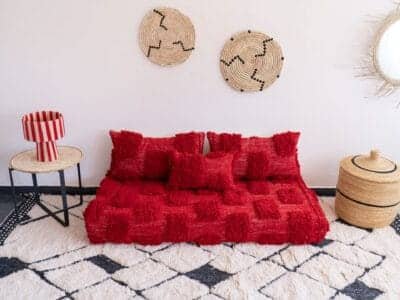 5 ft Moroccan Handmade Red Beni Floor Sofa - Image 4