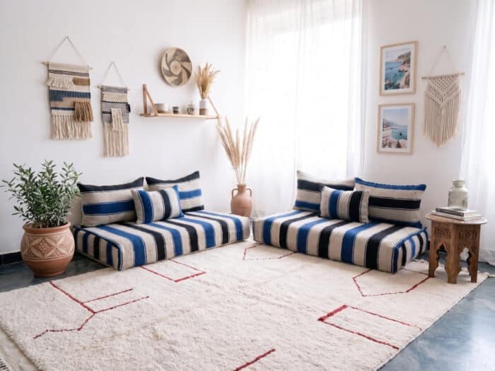 Moroccan Handmade Blue Black Floor couch