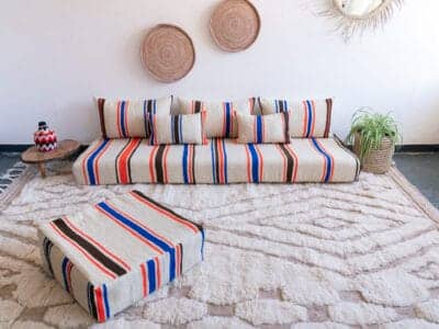 6 ft Moroccan Handmade Vintage Stripes Floor Sofa - Image 3