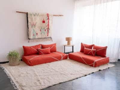 Moroccan Handmade Orange Cotton Floor Sofa - Image 3