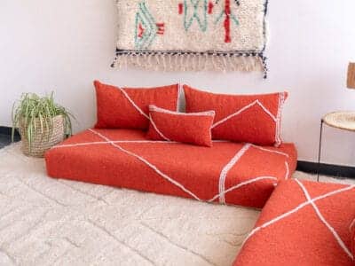 Moroccan Handmade Orange Cotton Floor Sofa - Image 2