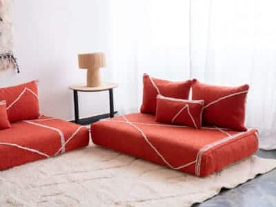 Moroccan Handmade Orange Cotton Floor Sofa - Image 6