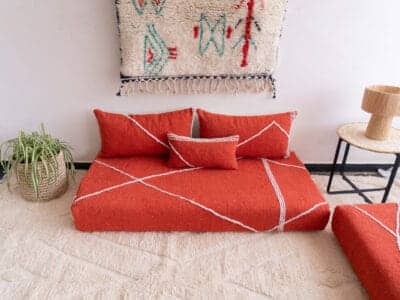 Moroccan Handmade Orange Cotton Floor Sofa - Image 5