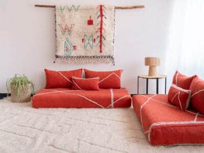 Moroccan Handmade Orange Cotton Floor Sofa - Image 4