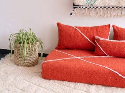 Moroccan Handmade Orange Cotton Floor Sofa - Image 7