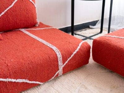 Moroccan Handmade Orange Cotton Floor Sofa - Image 9