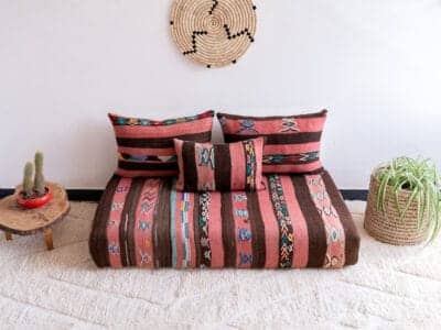 4 Ft Moroccan Handmade Striped floor Couch - Image 4