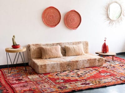 Beige Floor Sofa made from a Vintage Moroccan Rug