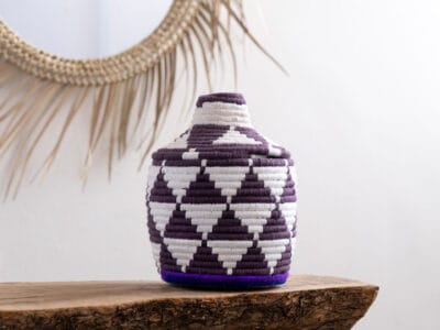 Purple White Moroccan Straw Basket