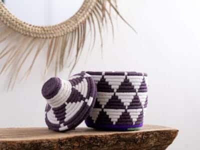 Purple White Moroccan Straw Basket - Image 2