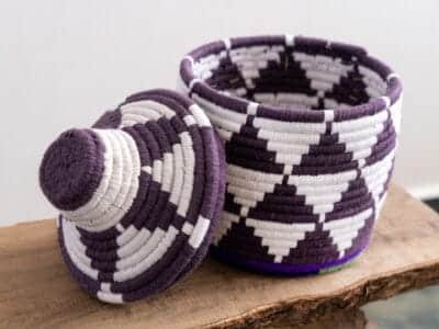 Purple White Moroccan Straw Basket - Image 5