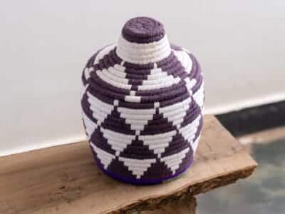 Purple White Moroccan Straw Basket - Image 4