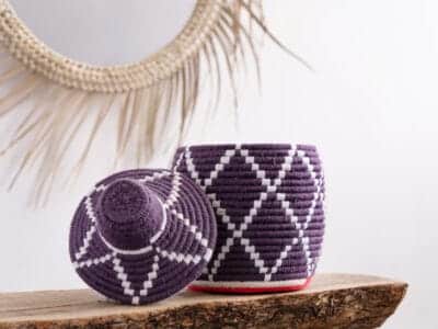 Handmade Purple Moroccan Straw Basket - Image 2