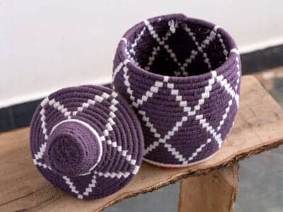 Handmade Purple Moroccan Straw Basket - Image 4