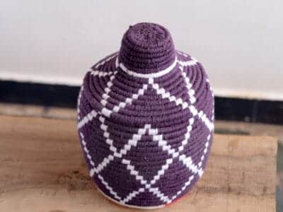 Handmade Purple Moroccan Straw Basket - Image 5