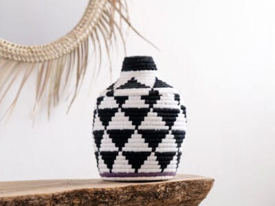 Black White Moroccan Straw Basket