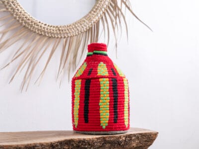 Red Moroccan Handmade Straw basket