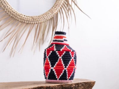 Moroccan Straw Basket Red